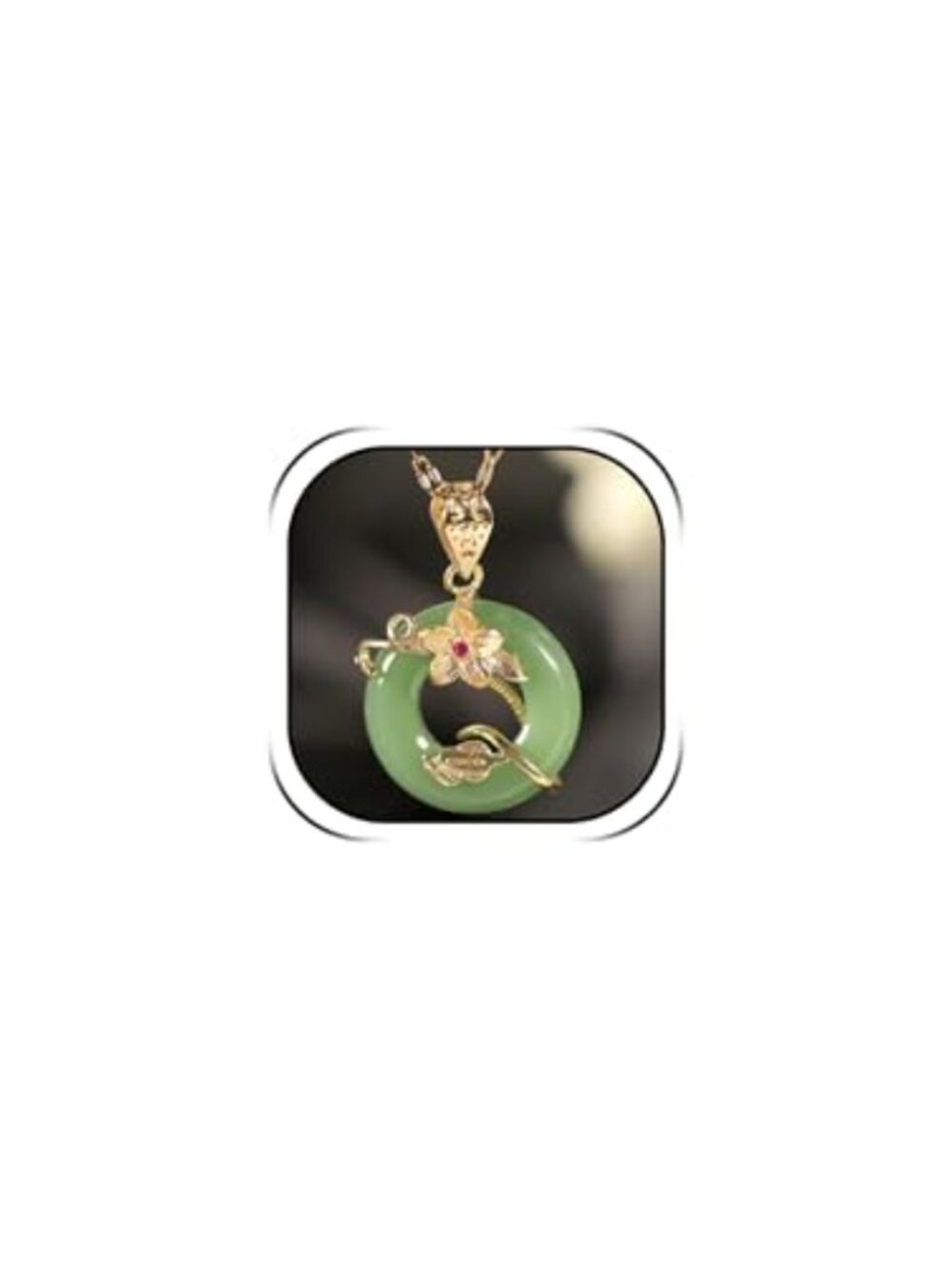 Large Round Jade Pendant Necklace Gold Flower Tree of Life Chain